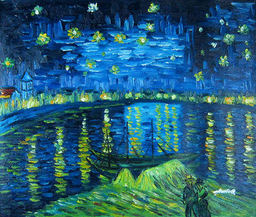 Hand-painted Signed Oil Painting 24"x20" Van Gogh Starry Night Rhone VM11-08