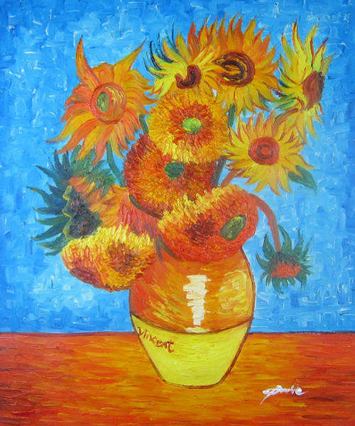 Hand-painted Signed Oil Painting 24"x20" Van Gogh repro Sunflower Blue VM02-11
