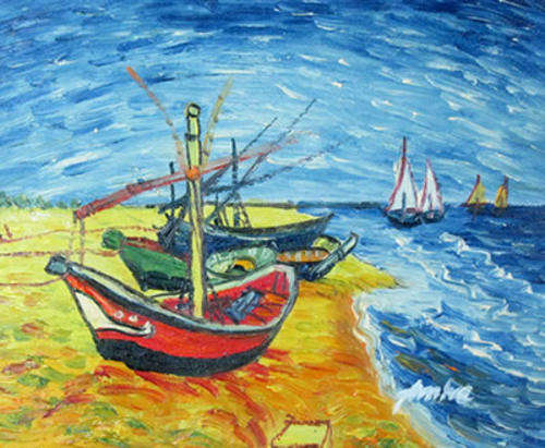 Framed Hand-painted Canvas Oil Painting Van Gogh Fishing BoatVS86-04