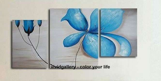 Framed & Stretched Oil Painting Hand-painted Canvas 80cmx40cm Blue Flowers Grey HD133