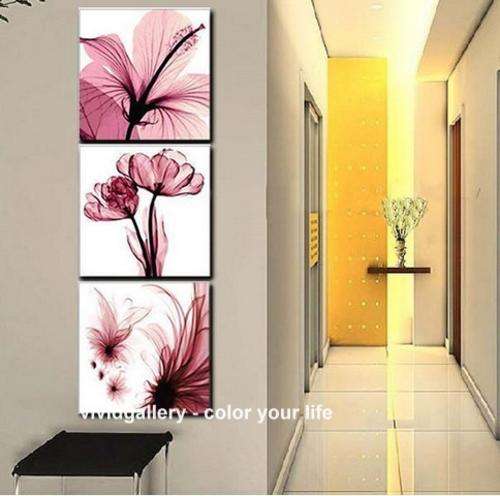 Framed & Stretched Oil Painting Hand-painted Canvas 105cmx35cm Pink Flowers GT003