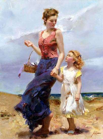 Hand-painted Oil Painting 50cmx70cm Museum Quality Girls in Beach FGI045