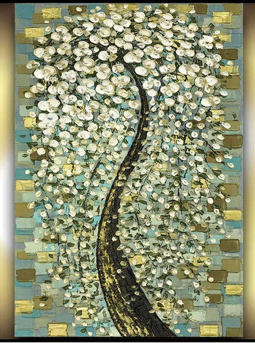 Hand-painted Heavy Texture Oil Painting 90cmx60cm Flowers Trees Moden ABH220