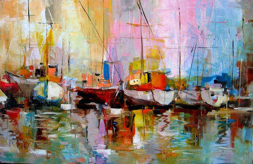 Hand-painted Oil Painting Pallet Knife 70cmx50cm Abstract Deco Art Modern Boats LK009