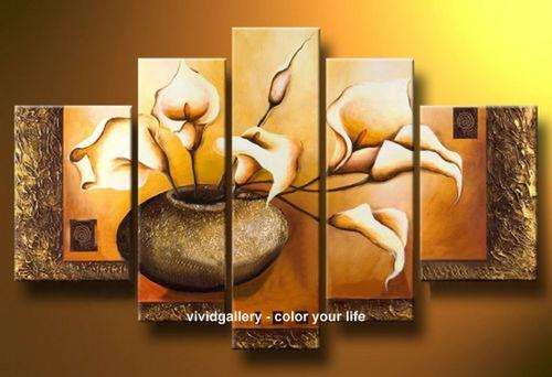 Framed & Stretched Oil Painting Hand-painted Canvas Flowers Brown Lily Beige HD053