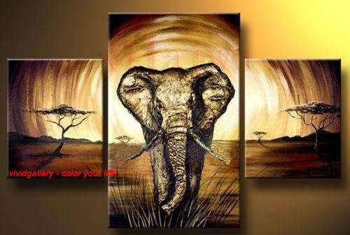 Hand-painted Oil Painting Large 120cmx80cm Modern Abstract Deco Art African Elephants DW003