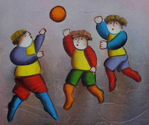 Framed & Stretched Oil Painting Hand-painted Canvas Cartoon Happy Kids Children KS29