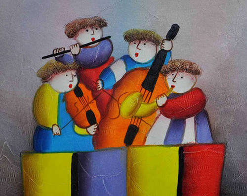 Framed & Stretched Oil Painting Hand-painted Canvas Cartoon Happy Kids Children KS31