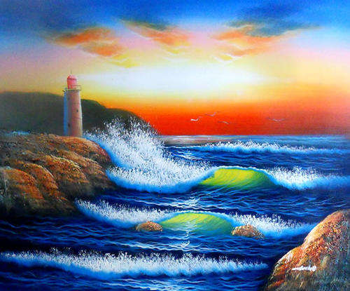 Rolled Hand-painted Canvas Signed Oil Painting 60CMX50CM Modern Seascape Waves HW05