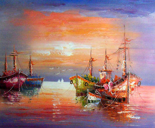 Rolled Hand-painted Canvas Signed Oil Painting 60CMX50CM Modern Seascape Dock HM35