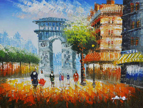 Framed Stretched Signed Hand-painted Oil Painting 16"x12" Canvas Paris Street European City PN11