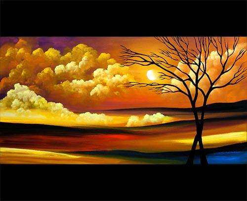 Rolled Oil Painting Hand-painted Canvas 120cmx60cm Modern Landscape Trees Home Deco ABL022