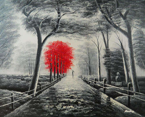 Rolled Museum Quality Oil Painting 60cmx50cm Hand-painted Canvas Landscape Trees Black Red LM52