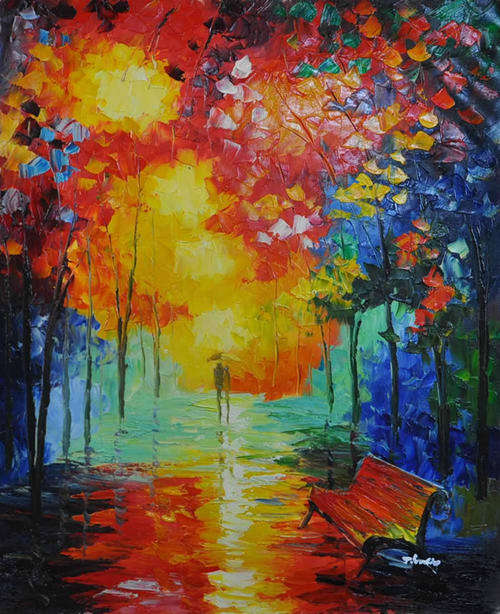 Rolled Museum Quality Oil Painting 60cmx50cm Hand-painted Canvas Colorful Park Night City Lover MG21