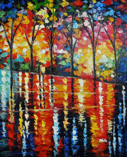 Rolled Museum Quality Oil Painting 60cmx50cm Hand-painted Canvas Colorful Park Night City Lover M93