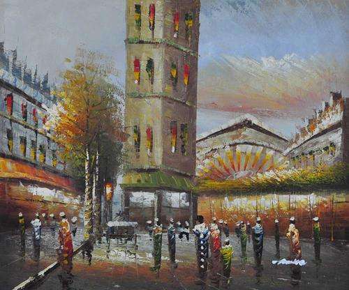 Rolled Pallet-knife Oil Painting 60cmx50cm Hand-painted Paris Street Night Building P176