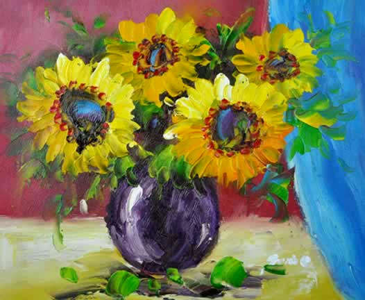 Framed Stretched Oil Painting Hand-painted Canvas 25cmx20cm Modern Flowers Sunflowers FS94