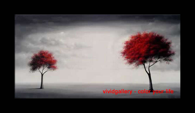 Rolled Large Oil Painting Hand-painted Canvas 120cmx60cm Modern Landscape Grey Red Trees ABL002