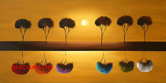 Rolled Large Oil Painting Hand-painted Canvas 120cmx60cm Modern Landscape Trees Sunrise ABL011