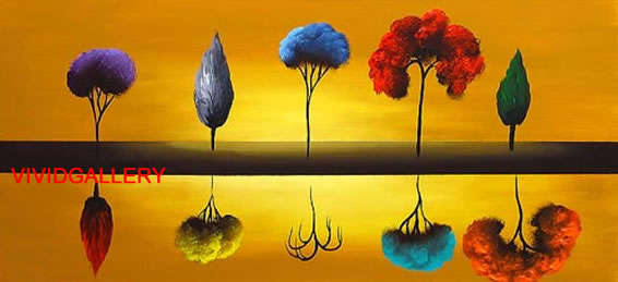 Rolled Large Oil Painting Hand-painted Canvas 120cmx60cm Modern Landscape Trees Sunrise ABL013