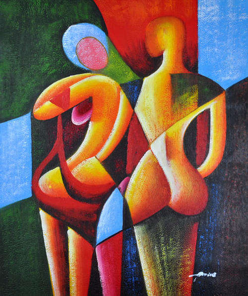 Rolled Canvas Oil Painting 60cmx50cm Hand-painted Modern Abstract Figure Nude Lover R617