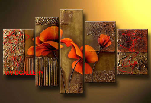 Rolled Group Oil Painting Hand-painted Canvas 155cmx98cm Modern Abstract Brown Red Flowers GF5048