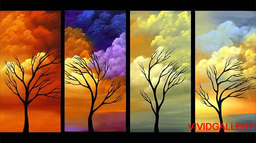 Huge Group Oil Painting Hand-painted Canvas 120cmx60cm Modern Landscape Trees Clouds GSL102