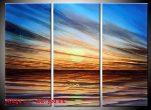 Huge Group Oil Painting Hand-painted Canvas 120cmx80cm Modern Seascape Waves Sunrise GSS073