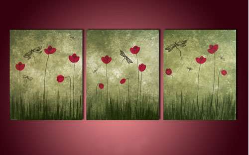 Oil Painting 3 pcs Huge 60"x24" Landscape Ren Flowers Sunrise G09