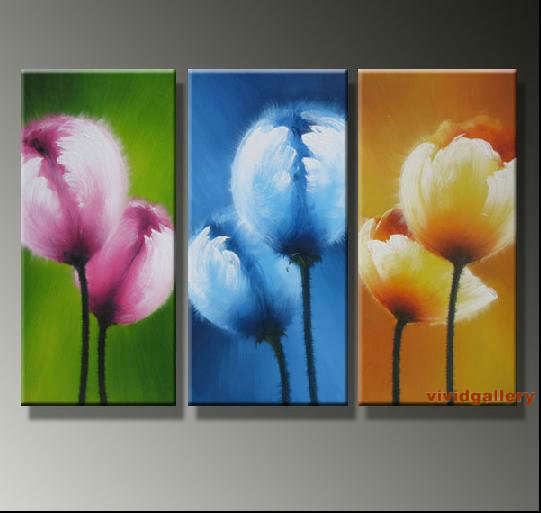 Group Oil Painting Huge Floral Flowers Vivid Tulips G61