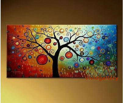 Huge Oil Painting 24"x48" Abstract Vivid Trees Sunrise G60