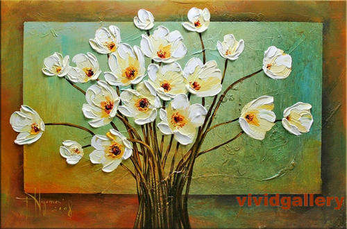Oil Painting 36"x24" Abstracrt Flowers Floral White Lilies NF-02