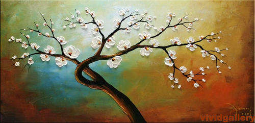 Oil Painting 48"x24" Abstracrt Flowers Floral White Blossom NF-27