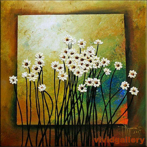 Oil Painting 24"x24" Abstracrt Flowers Floral White Lilies NF-49