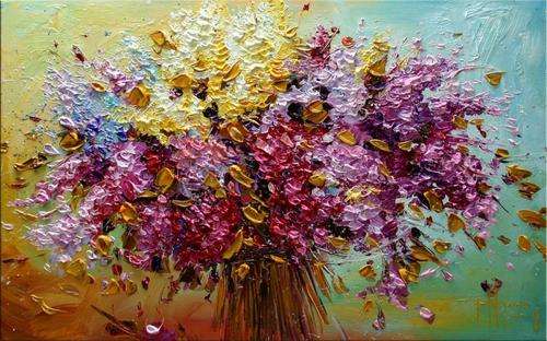 Oil Painting 48"x24" Flowers Floral Trees Abstract F23