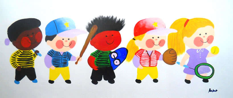Oil Painting 12"x28" Cartoon Kids Sports Happy Kids Children School K67
