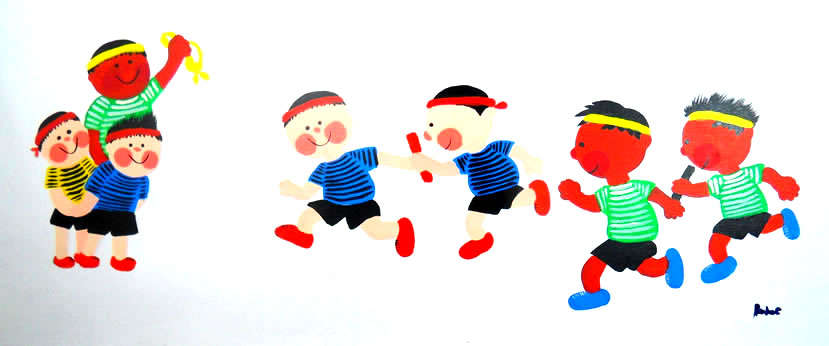 Oil Painting 12"x28" Cartoon Kids Sports Happy Kids Children School K68