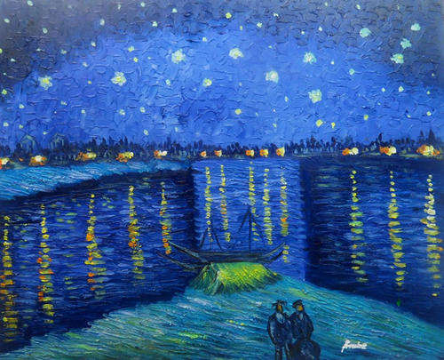 Hand-painted Signed Oil Painting 20"x24" Van Gogh repro Starry Night Over Rhone VM11
