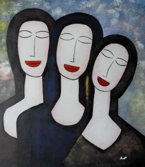 Signed Oil Painting 24"x20" Modern Women Girls Women R18