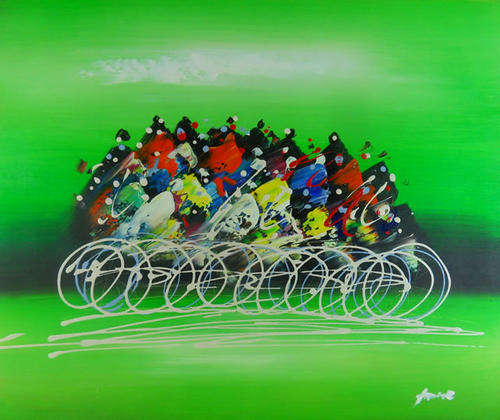 Signed Handmade Canvas Oil Painting 20"x24" Abstract Bicycle Race Sports HG46