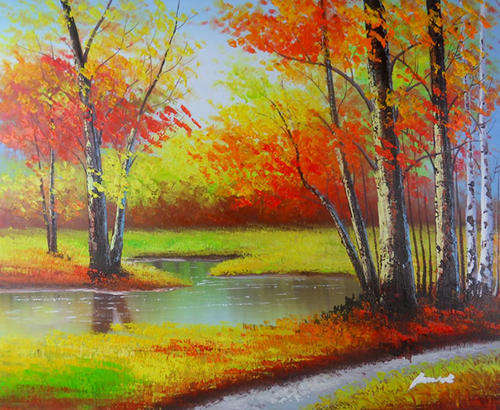Signed Hand-painted Canvas Oil Painting 24"x20" Forest Trees Summer b52