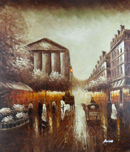 Handmade Canvas Signed Oil Painting 20"x24" Citscape Street P50