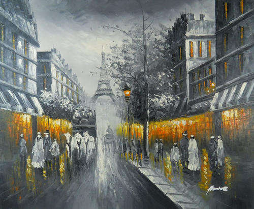 Handmade Canvas Signed Oil Painting 20"x24" Citscape Street P61