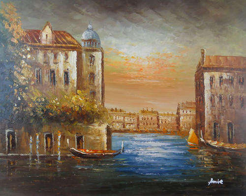 Handmade Canvas Signed Oil Painting 20"x24" Citscape Street VE06