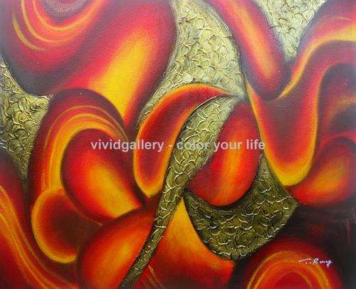 Signed Canvas Handmade Oil Painting 24"x20"Modern Abstract Golden Color rr29