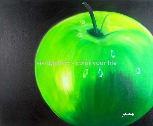 Signed Canvas Handmade Oil Painting 24"x20"Modern Abstrat Green Apple FU21