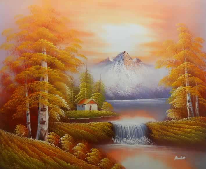 Handmade Canvas Oil Painting 20"x24" Landscape Forest Fall Autumn L103
