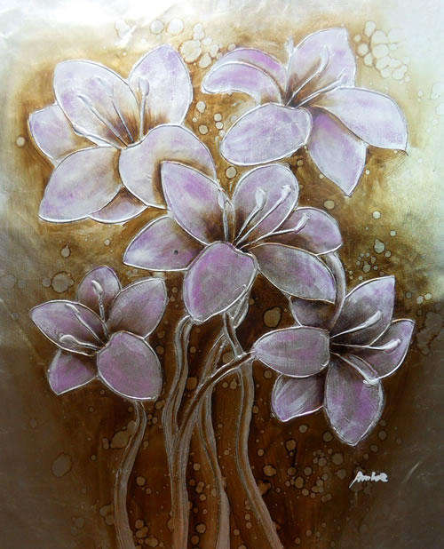 Signed Canvas Handmade Oil Painting 50CMX60CM Flowers Purple Peony ff35