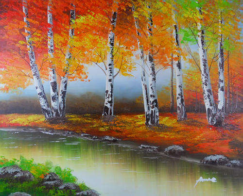 Signed Canvas Knife Oil Painting 50CMX60CM Landcape Forest Trees MB49
