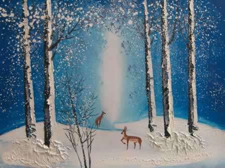 Handmade Canvas Oil Painting 30CMX40CM Forest Winter Birds Trees SB03